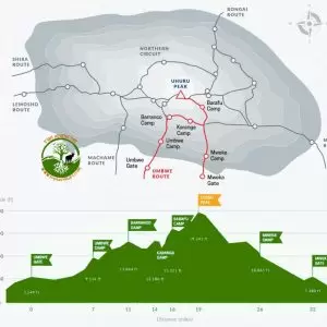 Map of the Umbwe route on Mount Kilimanjaro